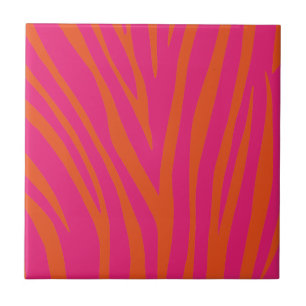 shock rosa och Bright Orange Zebra ränder keramik Kakelplatta