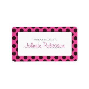Shock rosa och Brown Polka Dot Bookplate Adressetikett