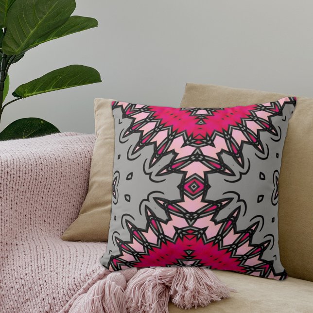 Shock rosa och Grått Chic Modern Snyggt Geometric Kudde (Skapare uppladdad)
