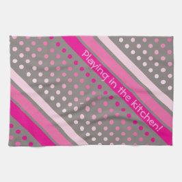 Shock rosa- och grått-polka, torkad handduk kökshandduk