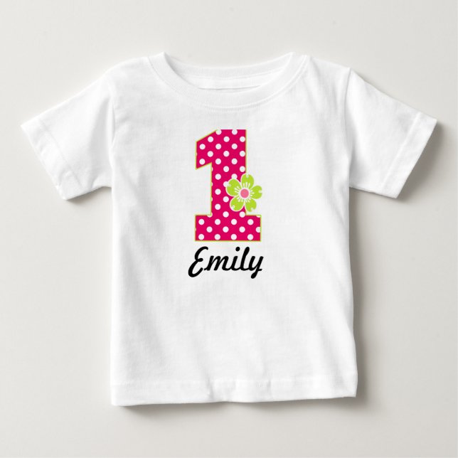 shock rosa och Grönt vid första födelsedag Tee Shirt (Framsida)