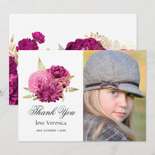 Shock rosa och Guld Blommigt Quinceañera Photo Tack Kort