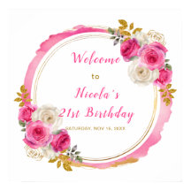 Shock rosa och Guld Elegant Flowers Födelsedagsfes