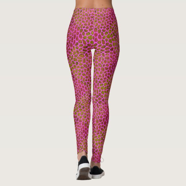 Shock rosa och Guld Modern Mosaic Animal Print Leggings (Baksida)