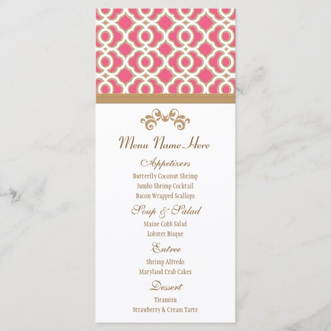 Shock rosa och Guld Moroccan Menu Meny (Framsida)