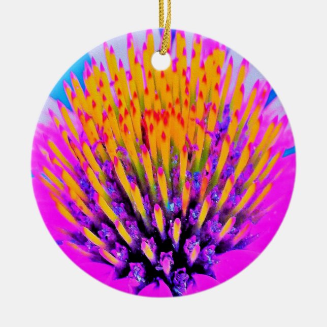 Shock rosa och Gult för abstrakt makro Julgransprydnad Keramik (Framsidan)