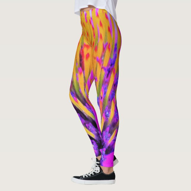 Shock rosa och Gult för abstrakt makro Leggings (Vänster)