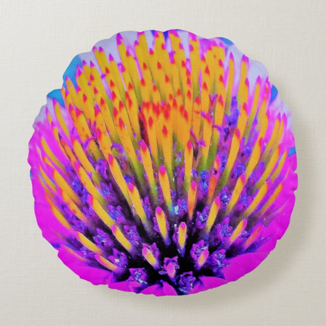 Shock rosa och Gult för abstrakt makro Rund Kudde (Framsidan)