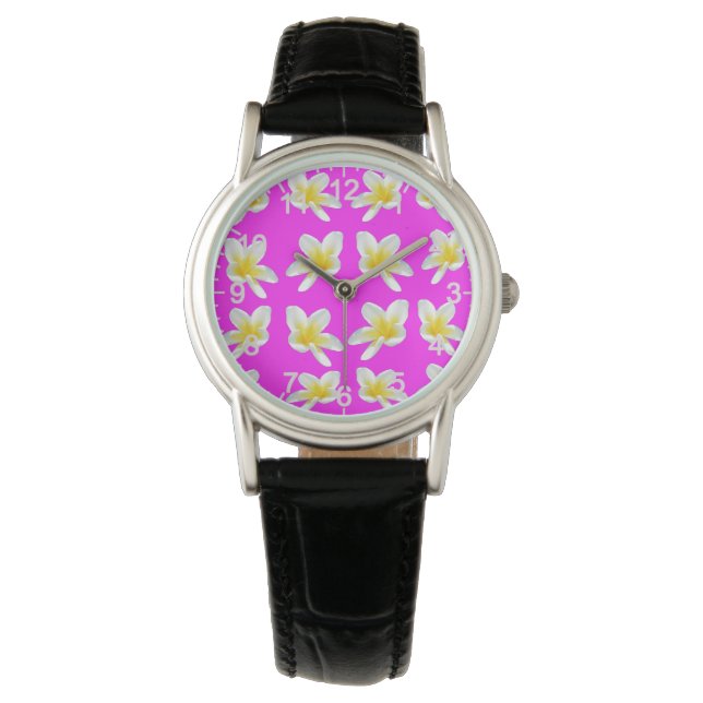 Shock rosa och Gult Frangipani Mönster Armbandsur (Framsida)