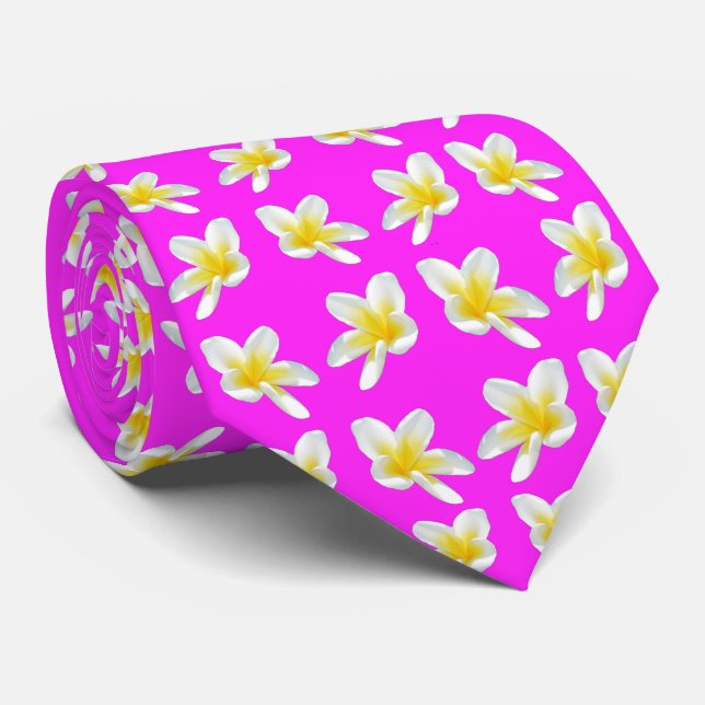 Shock rosa och Gult Frangipani Mönster Slips (Rullad)