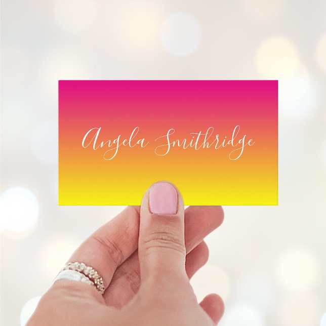 Shock rosa och Gult Ombre Visitkort (Hot pink, coral, gold and yellow gradient business cards.)