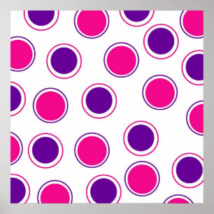 Shock rosa och Lila Polka dots Concentric Circles Poster