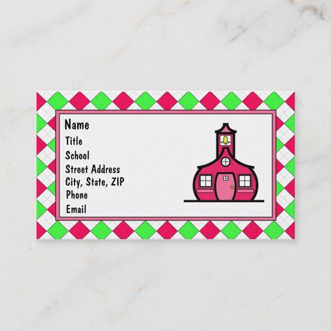 Shock rosa och limefrukt gröna Argyle Visitkort (Framsida)