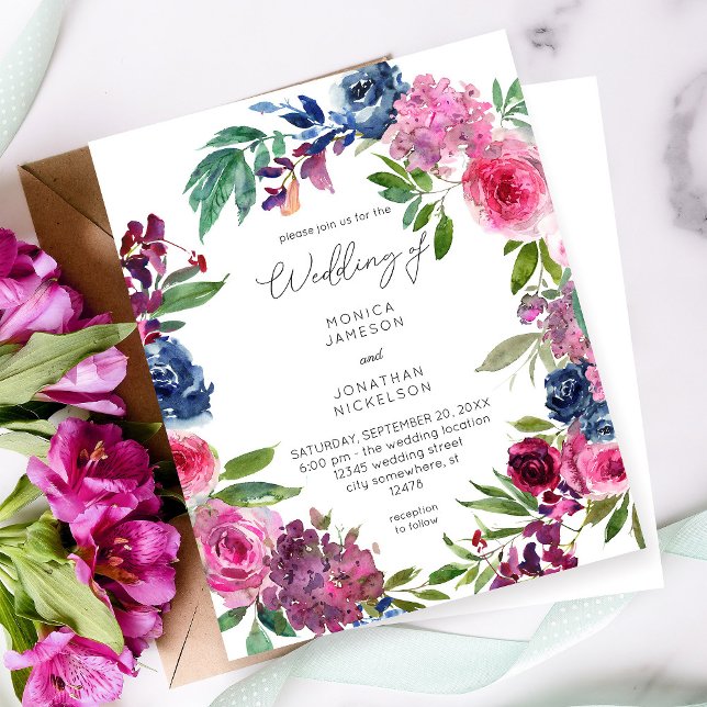 Shock rosa och marin blå Blommigt Bröllop (Skapare uppladdad)