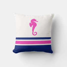 Shock rosa och Navy Sea Horse Nautical Kudde