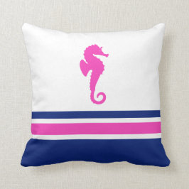 Shock rosa och Navy Sea Horse Nautical Kudde