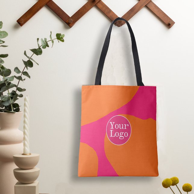 Shock rosa och Orange Abstrakt Mönster med Logotyp Tygkasse (Add your business logo to this bright colorful tote.)