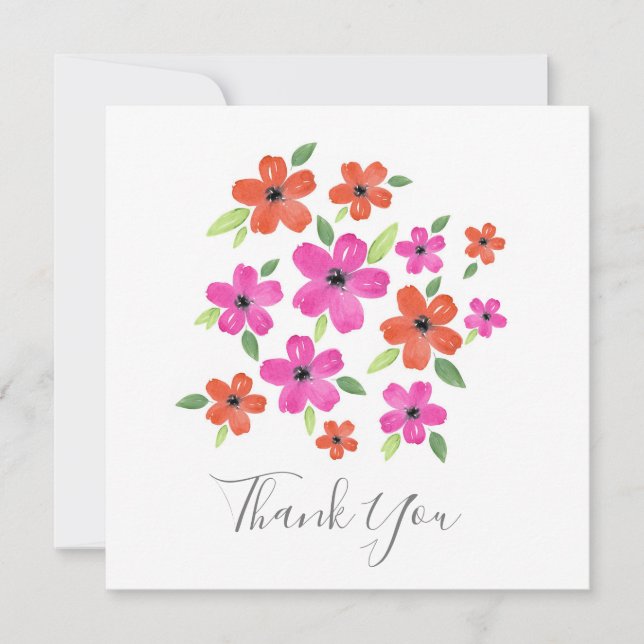 Shock rosa och Orange Blommigt för vattenfärg Moti Tack Kort (Framsida)
