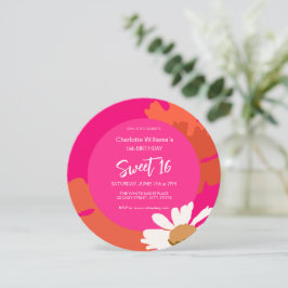 Shock rosa och Orange Blommigt sexton Födelsedagsf Inbjudningar