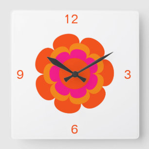 Shock rosa- och Orange-blomningslås Fyrkantig Klocka