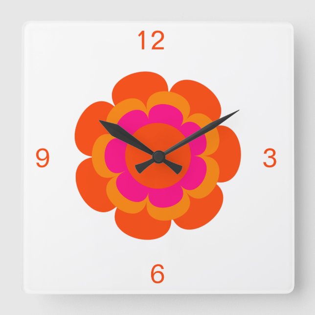 Shock rosa- och Orange-blomningslås Fyrkantig Klocka (Framsida)