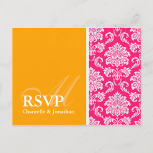 Shock rosa- och Orange Damask OSA-vykort Inbjudan Vykort
