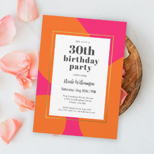 Shock rosa och Orange Färgfull 30års födelsedag Pa Inbjudningar