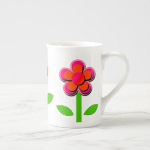 Shock rosa- och Orange Flowers Benporslin Mugg