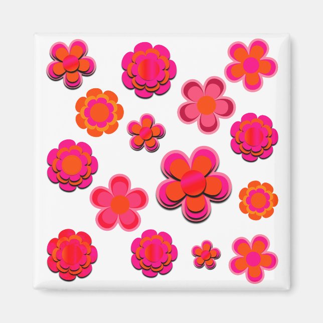 Shock rosa- och Orange Flowers Magnet (Framsidan)