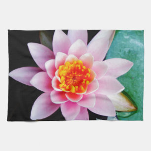 Shock rosa och orange Lotus vatten lily-blomma Kökshandduk