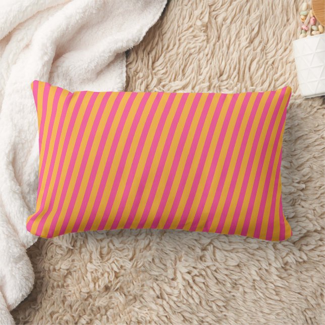 Shock rosa och Orange stripe Lumbarkudde (Filt)