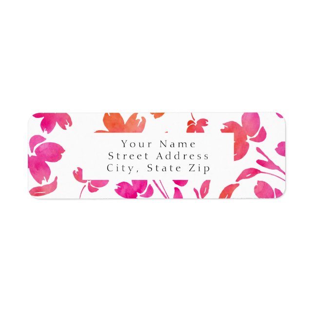 Shock rosa och Orange, vattenfärgsblommor Returadress Etikett (Framsidan)