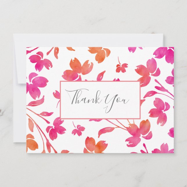 Shock rosa och Orange, vattenfärgsblommor Tack Kort (Framsida)