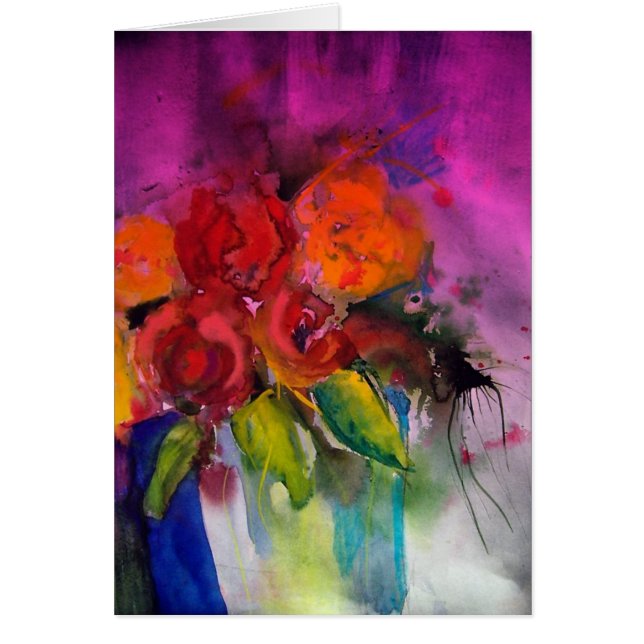 shock rosa- och orangeblommor hälsningskort (Framsidan)