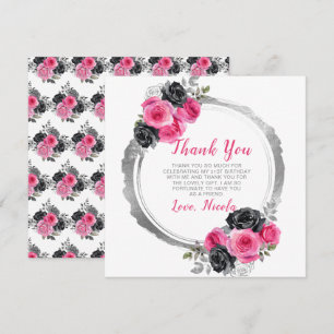 Shock rosa och Silver Elegant Flowers Birthday Tack Kort