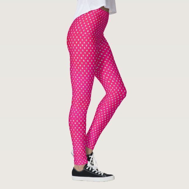 Shock rosa och Silver Glitter Polka dots Leggings (Höger)