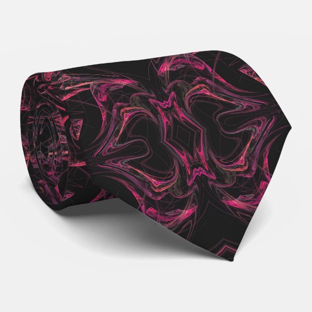 Shock rosa och svart Abstrakt Fractal Necktie Slips (Rullad)