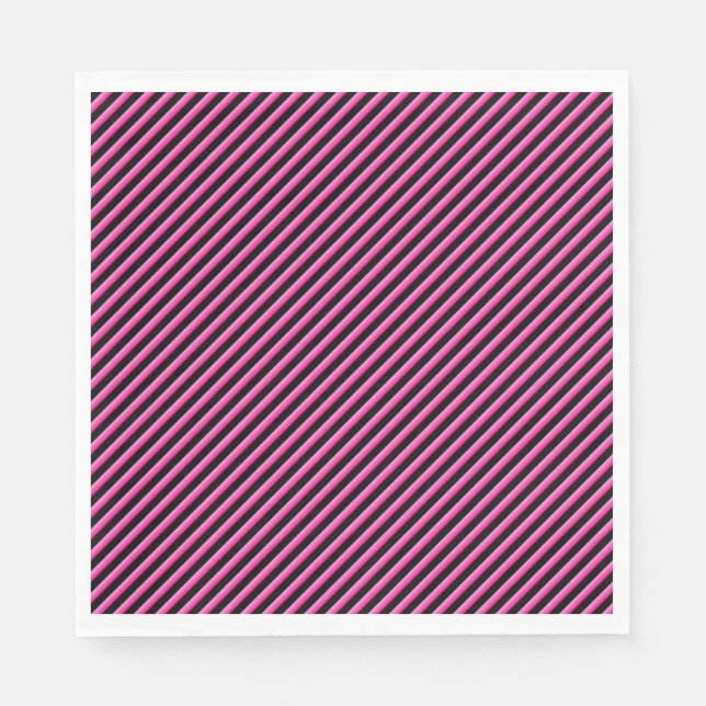 Shock rosa och svart diagonalt, kantad pappersservett (Framsidan)