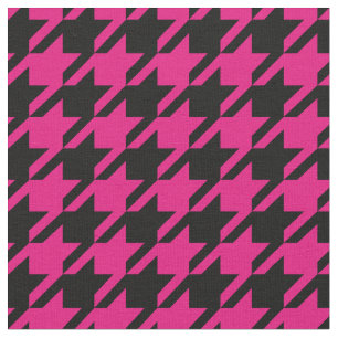 Shock rosa och svart Houndstooth tyg