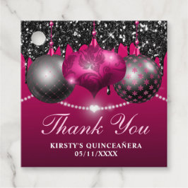 Shock rosa och svart jul Baubles Quinceanera Gåvor Etiketter