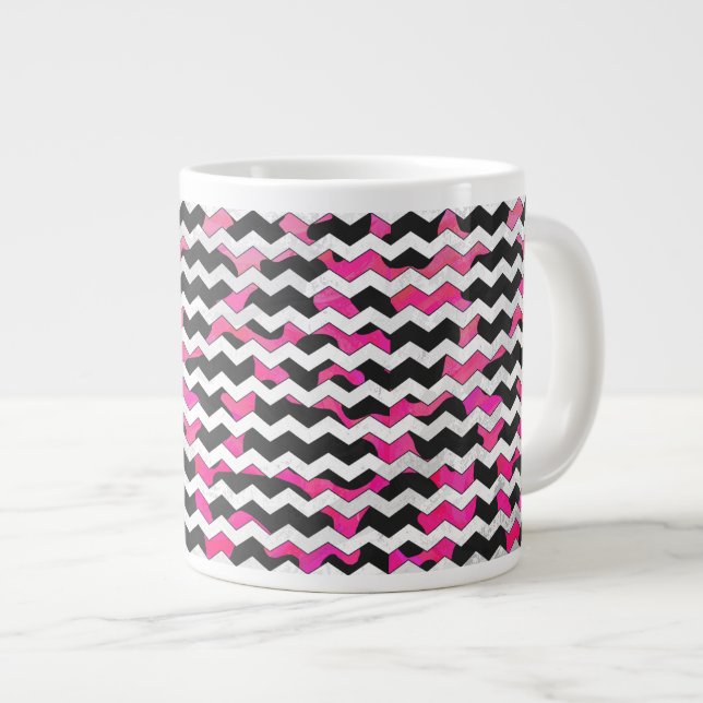 Shock rosa och svart utskrift av skvroner jumbo mugg (Framsida höger)