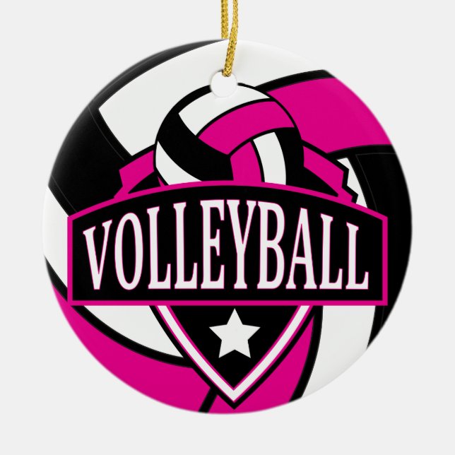 Shock rosa och svart 🏐 Volleyball-Logotyp Julgransprydnad Keramik (Framsidan)