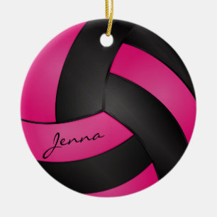 shock rosa och svart volleyboll DIY Namn Julgransprydnad Keramik