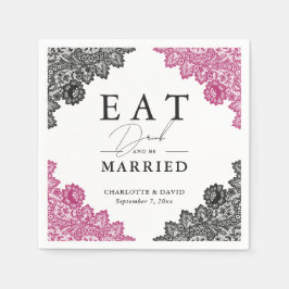 Shock rosa och Svarta Blommigten Snöre Bröllop Pappersservett