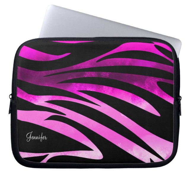 Shock rosa och Svarta Zebra Mönster Laptop Fodral (Framsidan)
