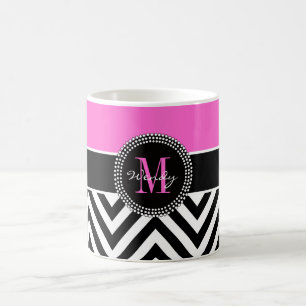 Shock rosa- och svartsparreMonogram Kaffemugg
