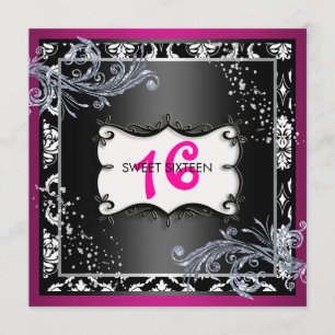 Shock rosa- och svartsweet sixteeninbjudan inbjudningar