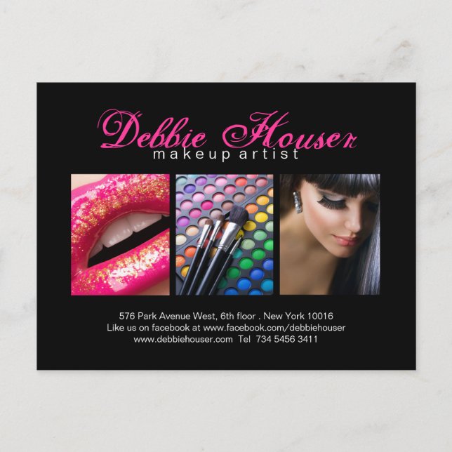 Shock rosa- och svartvitt i Monogram Makeup-kombin Vykort (Framsida)