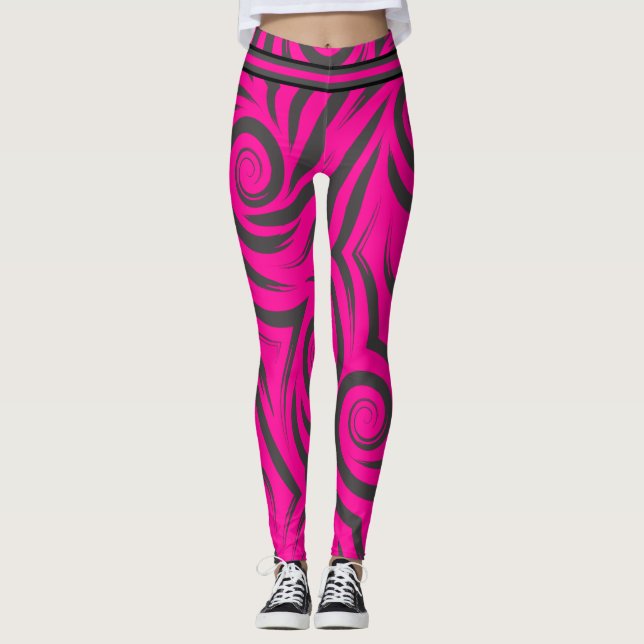 Shock rosa- och svartvitt leggings (Framsida)