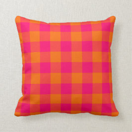 Shock rosa och Tangerine Orange Gingham Mönster Kudde